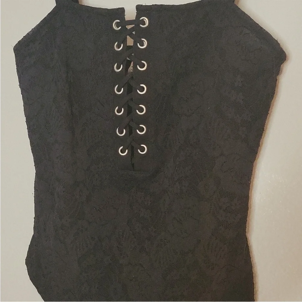 Express Black Lace Up Bodysuit Top Tie Up XS - Picture 3 of 3